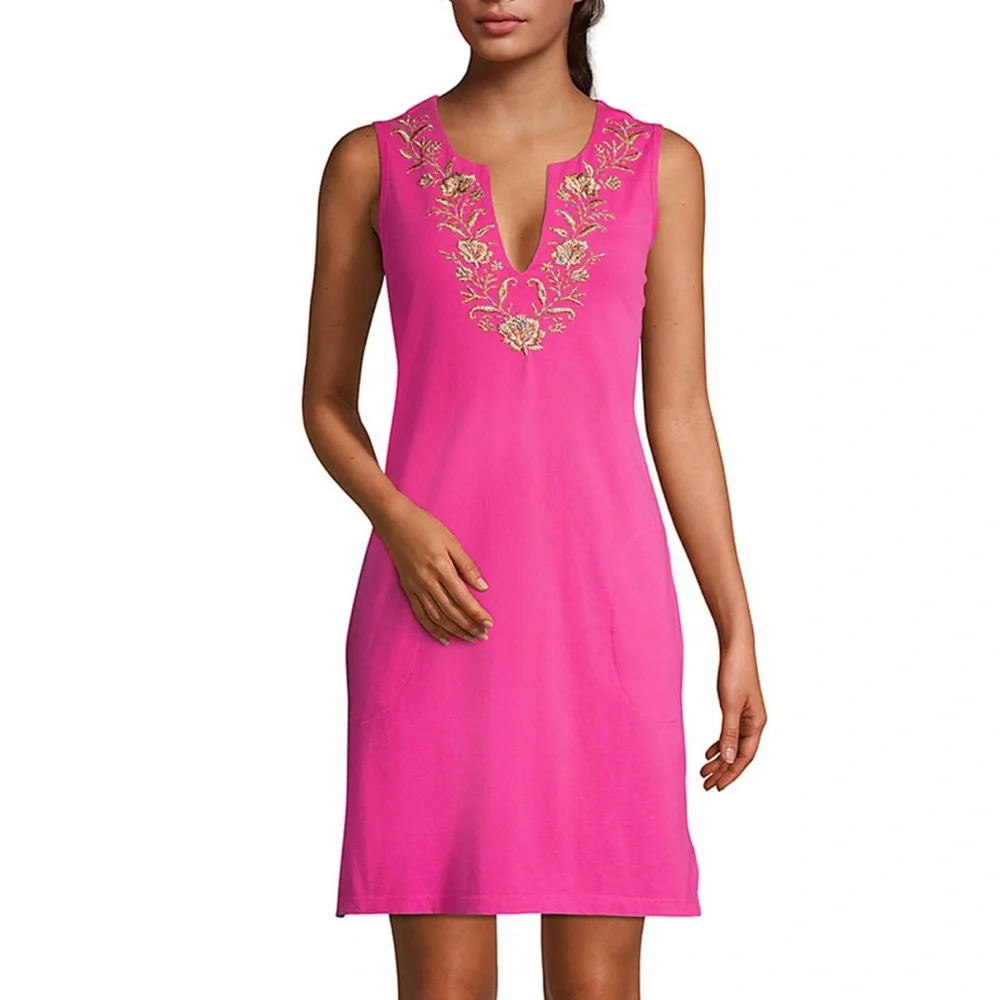 Lands End Pink Sleeveless Dress Embroidered  - Cover Up Size Large - Picture 15 of 15